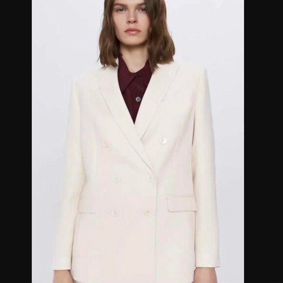 Zara DOUBLE-BREASTED BUTTONED BLAZER - Picture 7 of 8